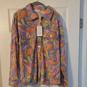 Emily Wonder Multicolor Paisley Corduroy Shacket - Pink/Orange/Blue